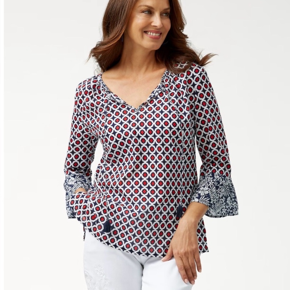 Tommy‎ Bahama Gia Geo Floral Tunic Top Size Medium